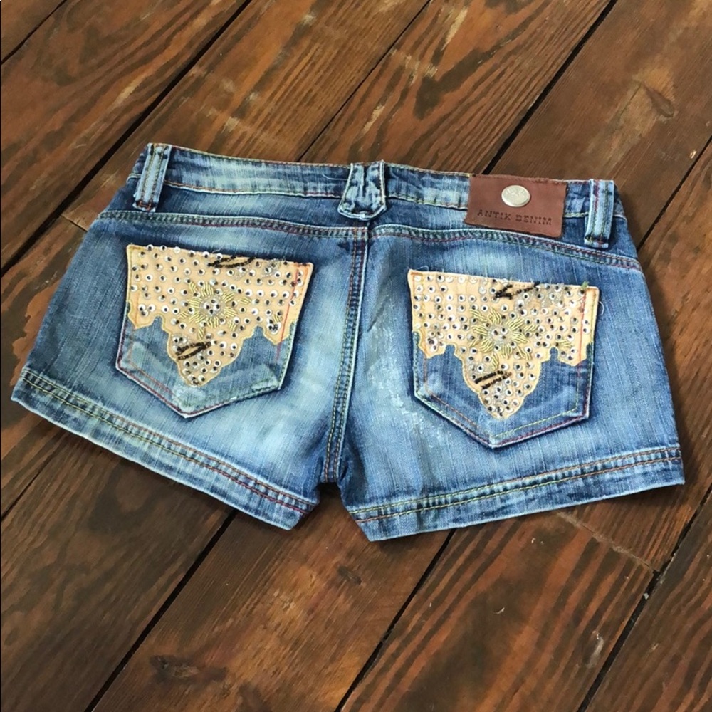 Antik Denham beaded blue jean shorts